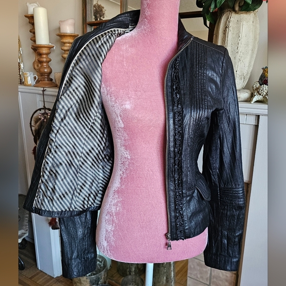 Danier Black Leather Bomber Jacket. Moto Jacket. - Picture 11 of 14